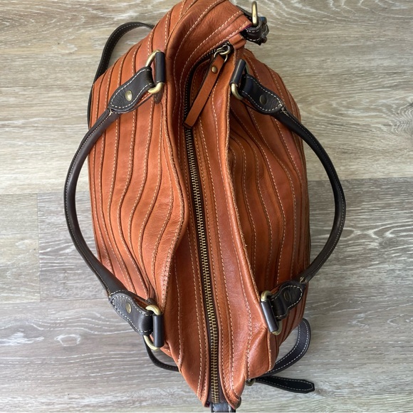 Genuine Italian Leather Tote Purse Shoulder Strap IL Duca Two Tone Brown - Picture 3 of 16